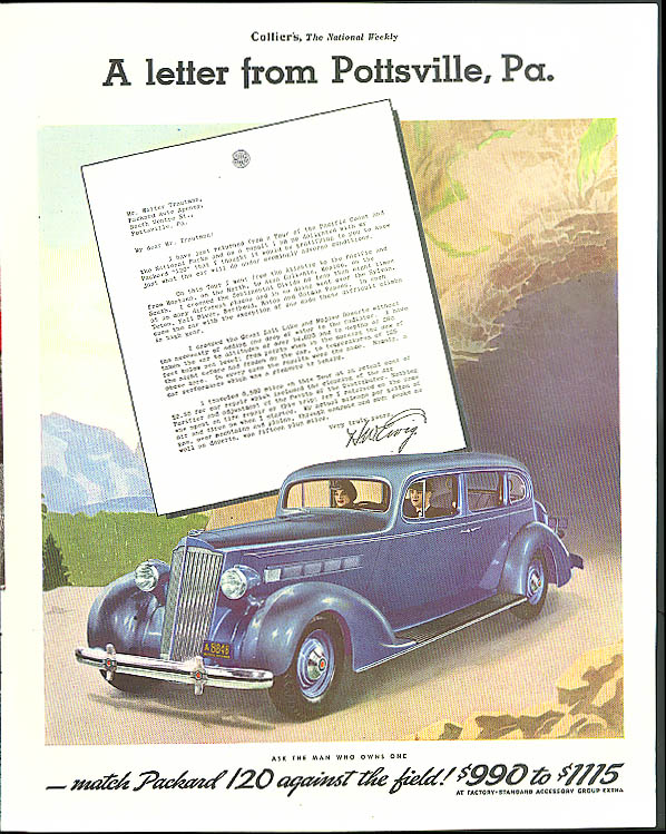 Image for A letter from Pottsville Pa. Packard 120 ad 1936 Collier's